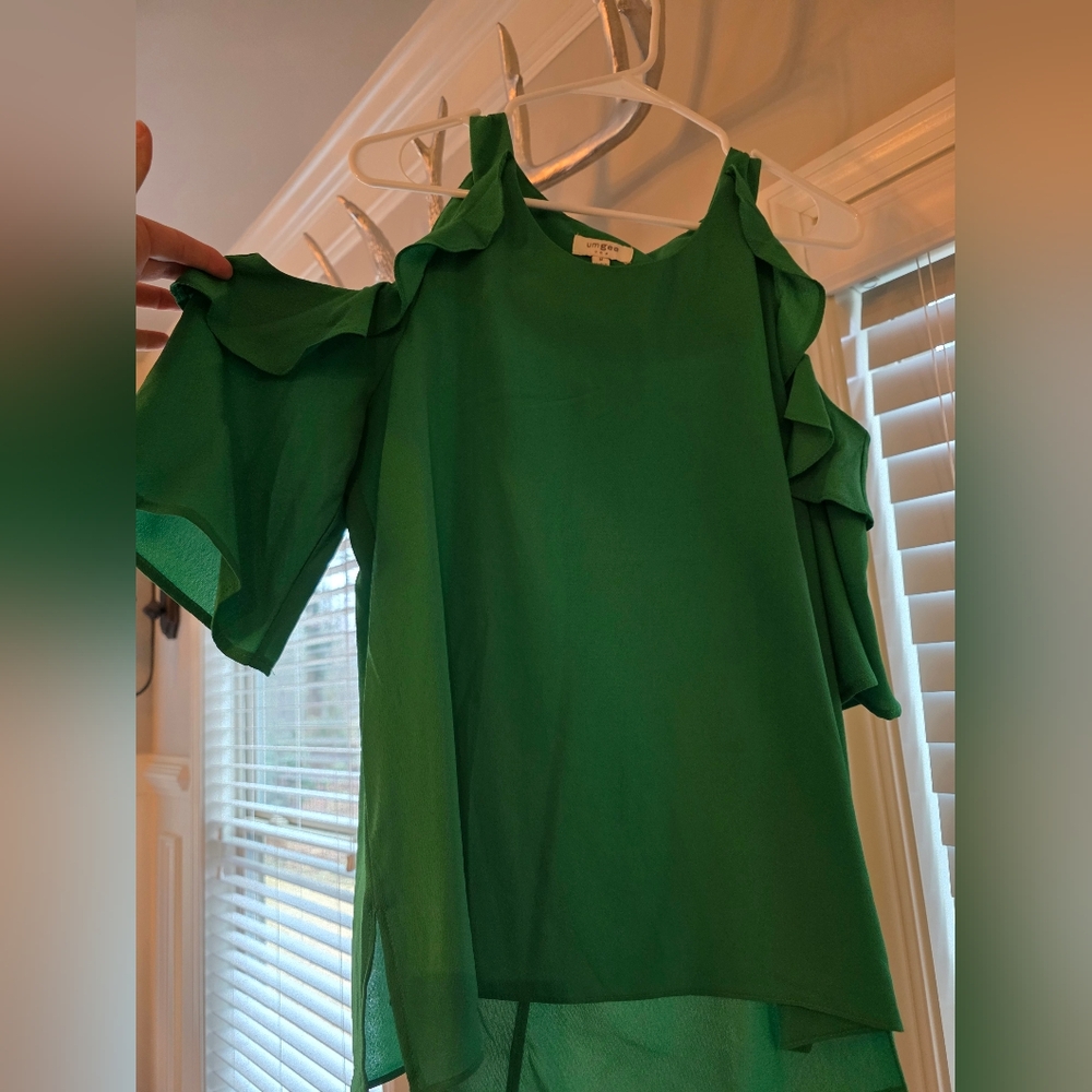 Umgee Ruffled Shoulder Cut Outs Blouse